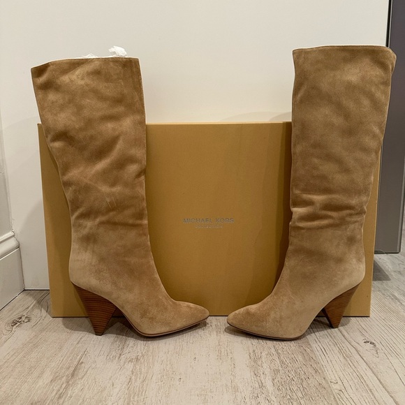 Michael Kors Belinda Runway Suede Womens Riding Boots Brown Leather EU 38 US 8 - Picture 5 of 8